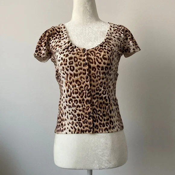 INC Animal Print Fitted Short Sleeve Sweater - Picture 1 of 8